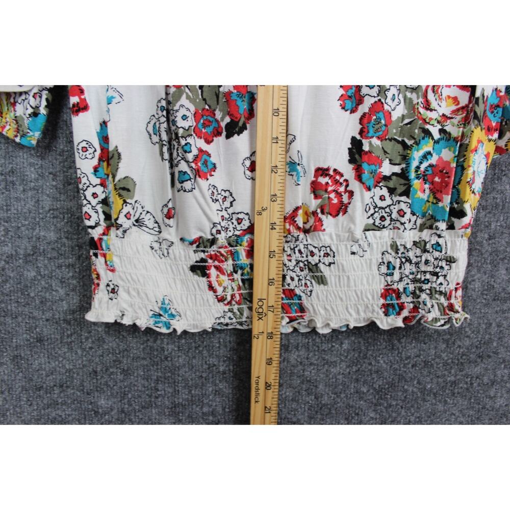 American Rag Cie blouse Size M White W Floral Print Synched Waist - Picture 5 of 9